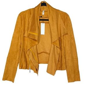 LESHOP Mustard Golden Yellow Faux Suede Moto Style Long Sleeve Small Jacket NWT